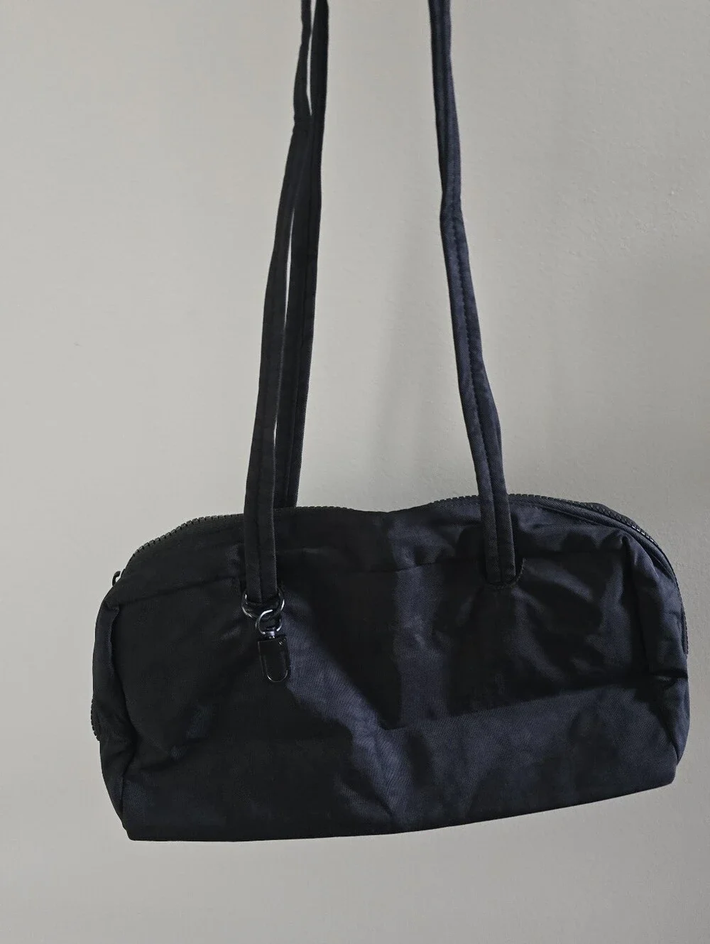 Small Nylon Bowler Bag Women's Shoulder Hobo Purse Black Zip Travel Work